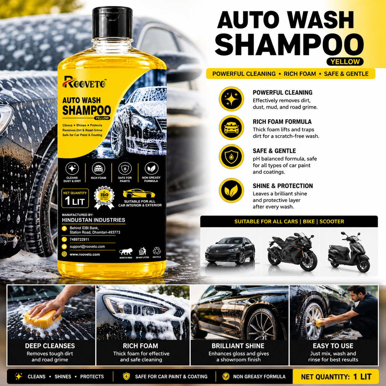 ROOVETO AUTO WASH SHAMPOO 1 LITRE – HIGH FOAM CAR WASH SHAMPOO