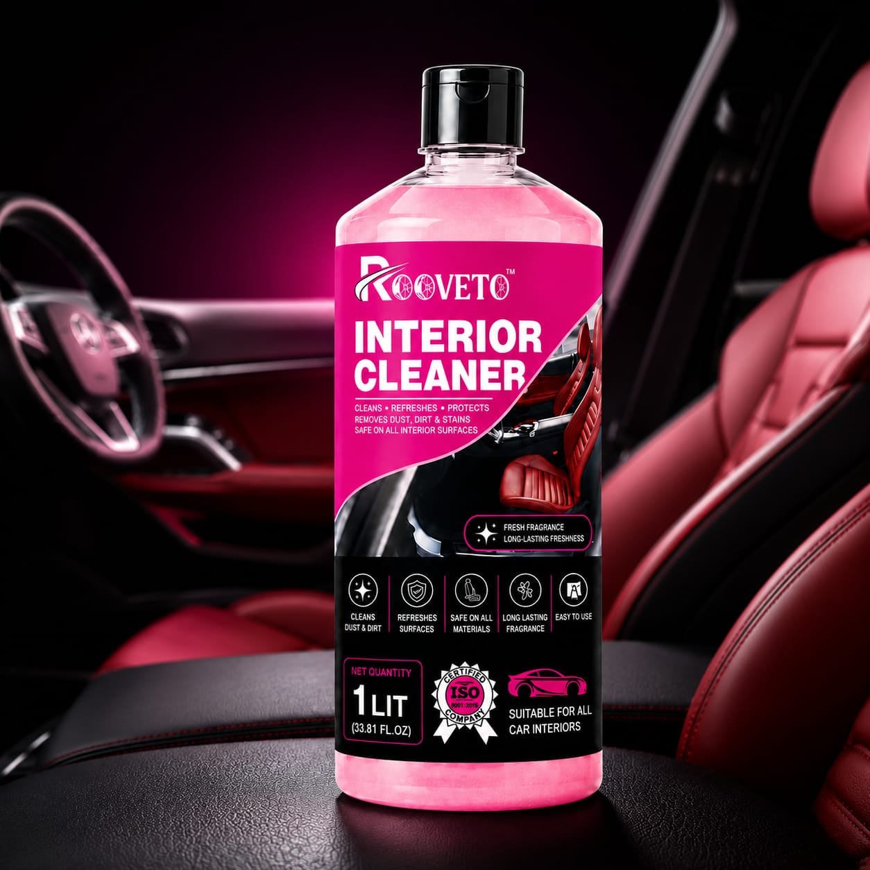 ROOVETO INTERIOR CLEANER REMOVES DUST, DIRT & STAINS SAFE FOR ALL CAR INTERIOR SURFACES