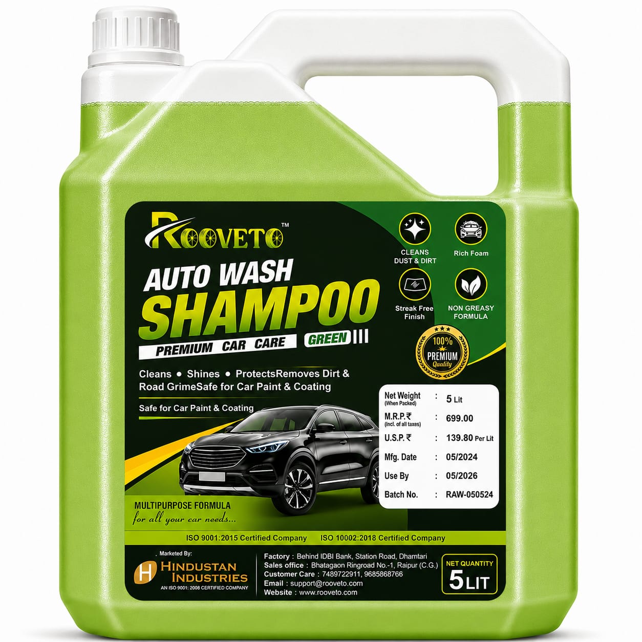 ROOVETO Auto Wash Shampoo Green – 5 Liter