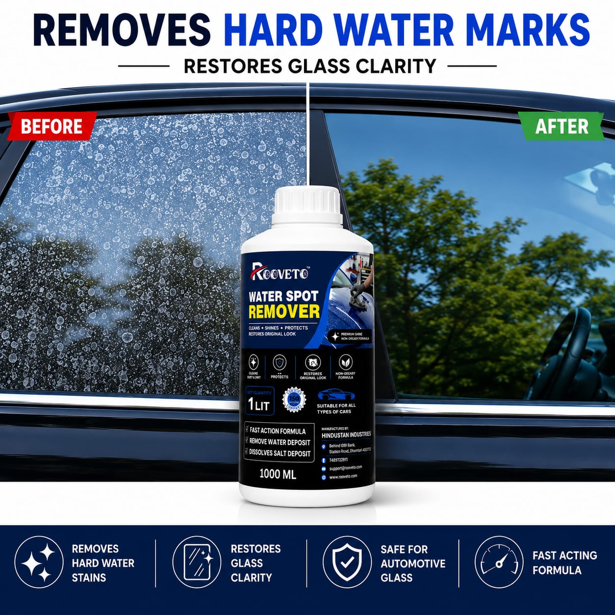 ROOVETO WATER SPOT REMOVER 1 LITRE – HARD WATER STAIN & MINERAL DEPOSIT REMOVER