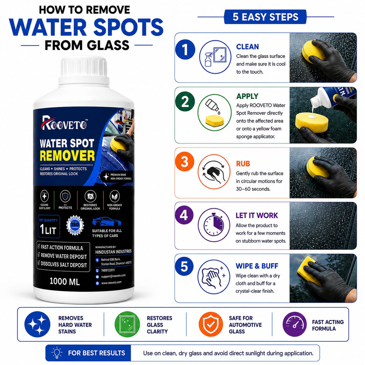 ROOVETO WATER SPOT REMOVER 1 LITRE – HARD WATER STAIN & MINERAL DEPOSIT REMOVER