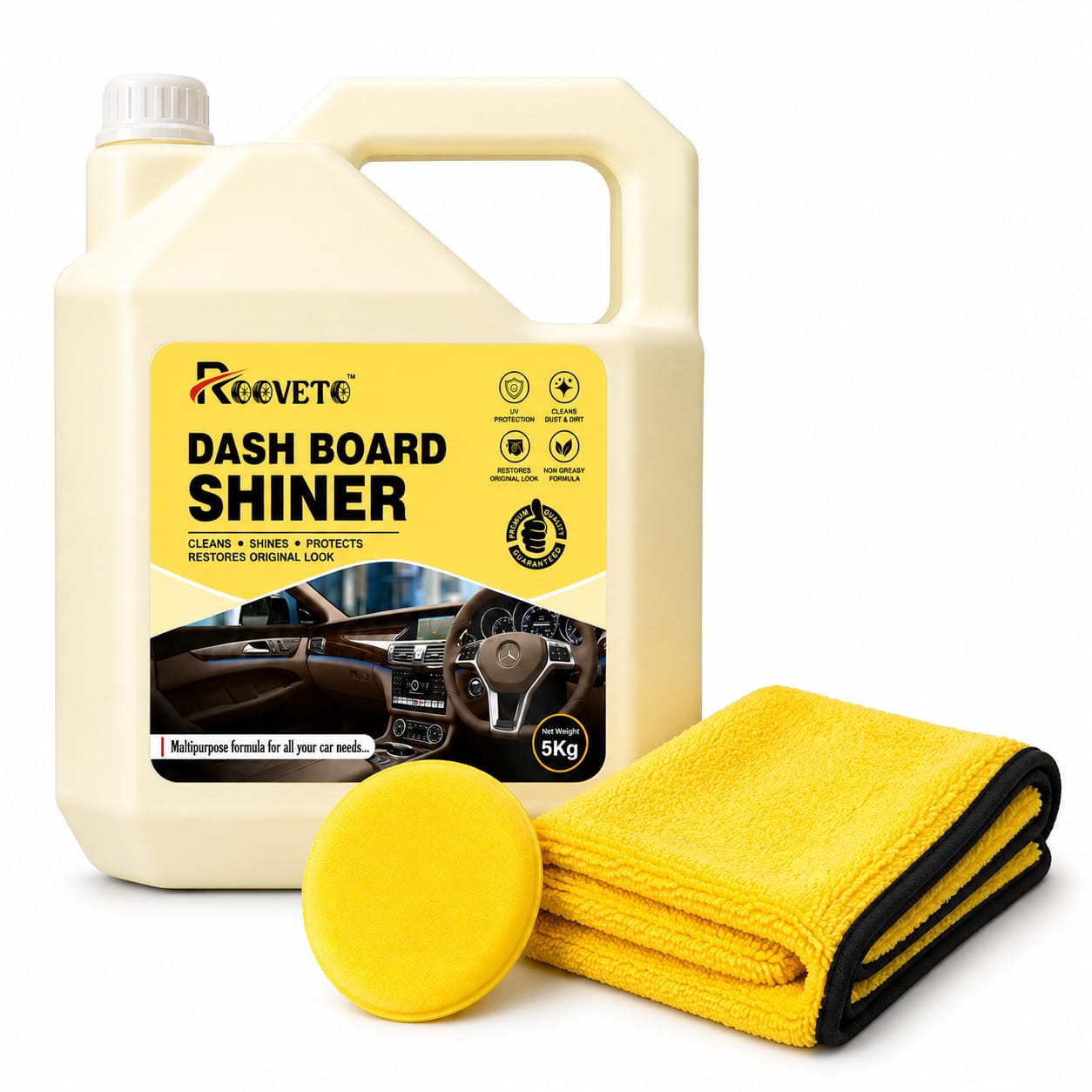 ROOVETO Dashboard Shiner – 5 Kg  With Free Foam Applicator & Microfiber Cloth