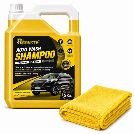 ROOVETO Auto Wash Shampoo Yellow – 5 Kg   With Free  Microfiber Cloth