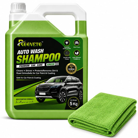 ROOVETO Auto Wash Shampoo Green – 5 Liter  With Free  Microfiber Cloth