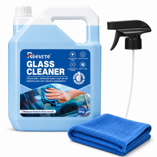 ROOVETO Glass Cleaner – 5 Liter With Free Microfiber Cloth & Spray Pump