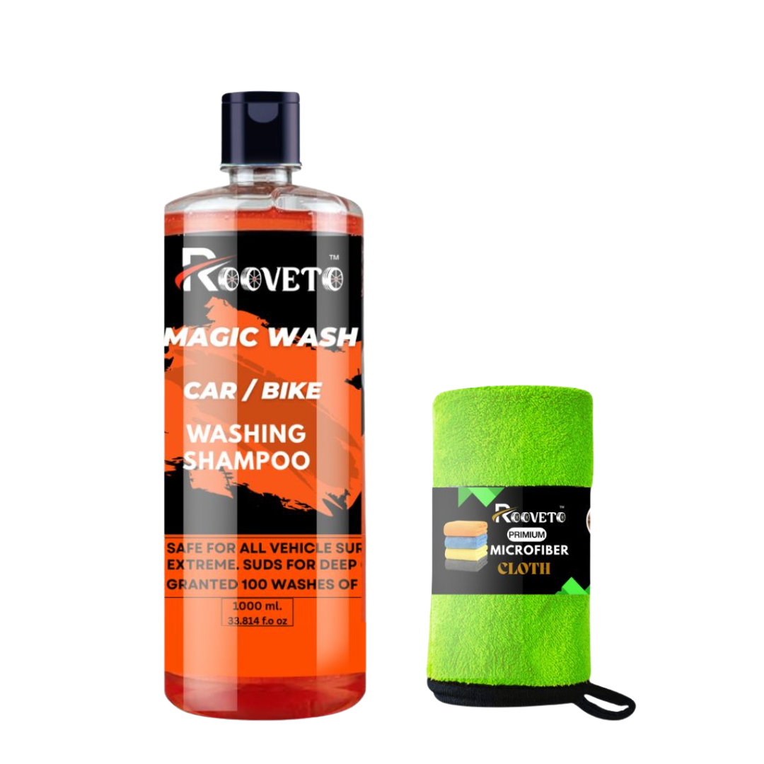 ROOVETO MAGIC AUTO WASH SHAMPOO WHITH MICRFIBER CLOTH 400GSM  100 WASHES 1 L PACK